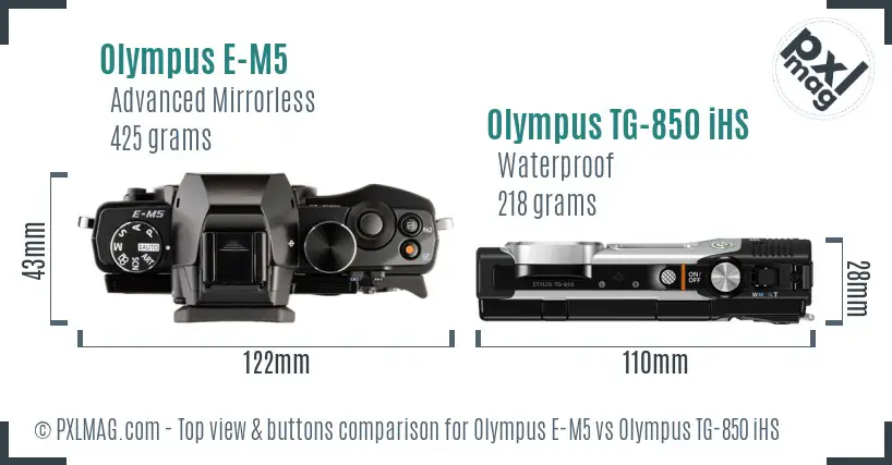 Olympus E-M5 vs Olympus TG-850 iHS top view buttons comparison