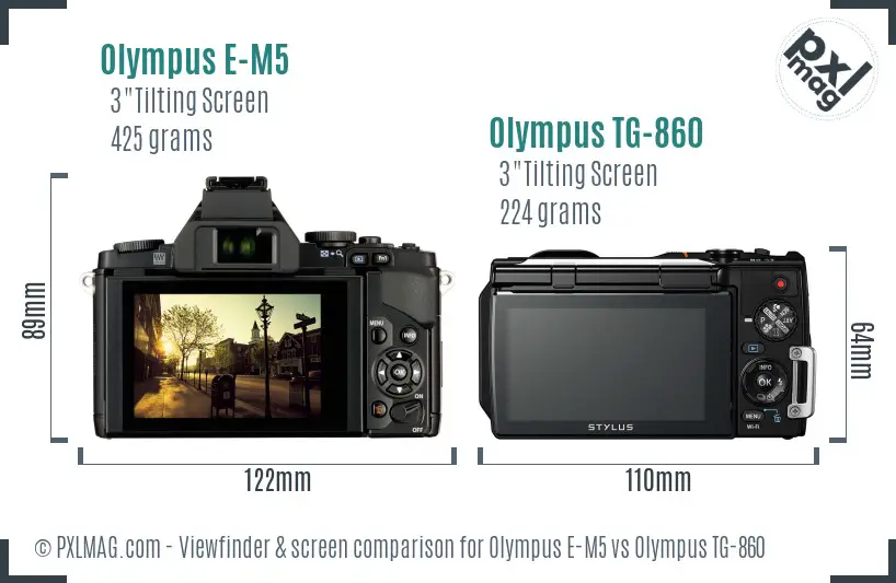 Olympus E-M5 vs Olympus TG-860 Screen and Viewfinder comparison