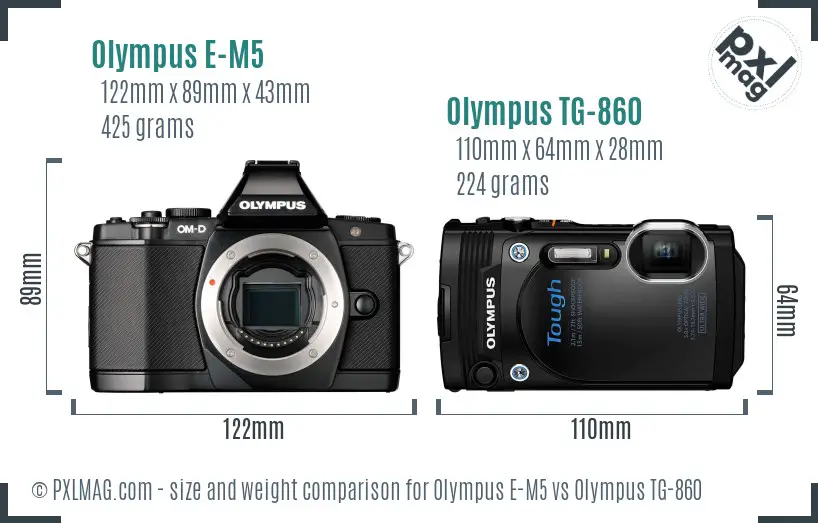 Olympus E-M5 vs Olympus TG-860 size comparison