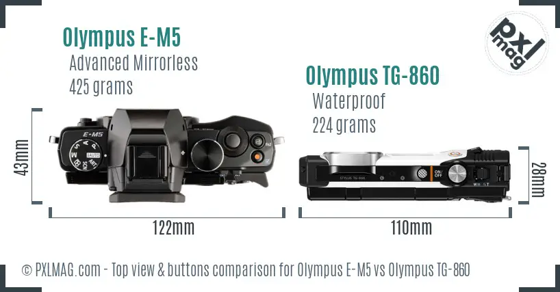 Olympus E-M5 vs Olympus TG-860 top view buttons comparison