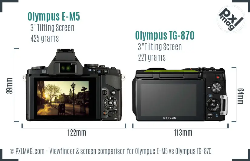 Olympus E-M5 vs Olympus TG-870 Screen and Viewfinder comparison