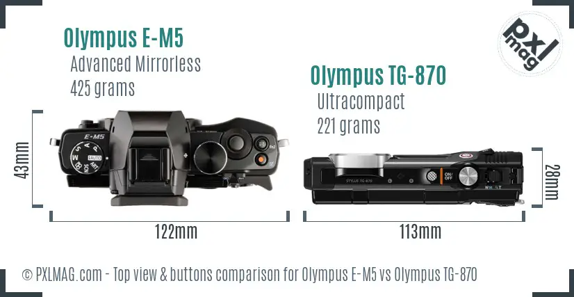 Olympus E-M5 vs Olympus TG-870 top view buttons comparison