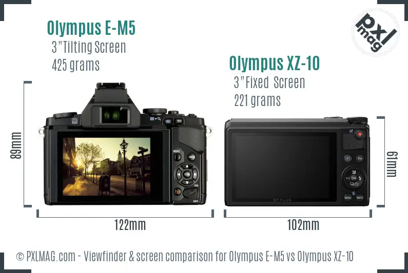 Olympus E-M5 vs Olympus XZ-10 Screen and Viewfinder comparison