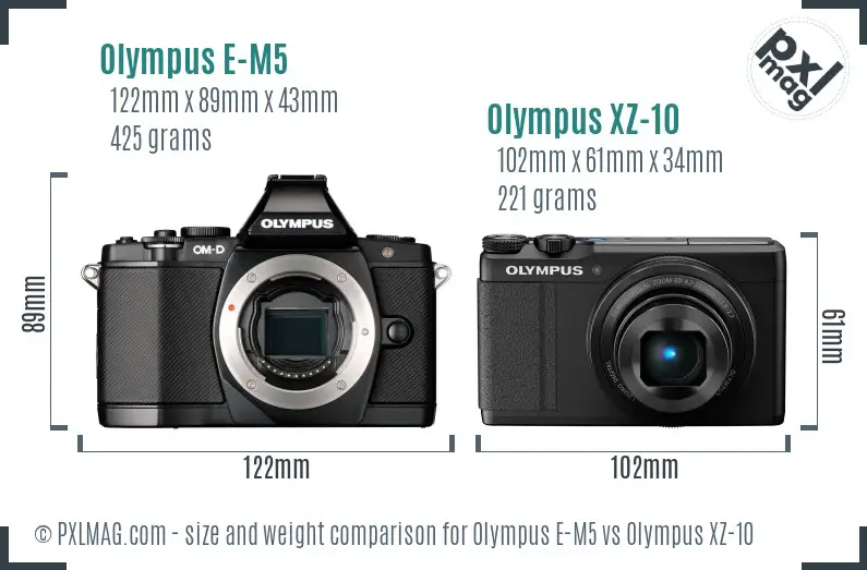 Olympus E-M5 vs Olympus XZ-10 size comparison