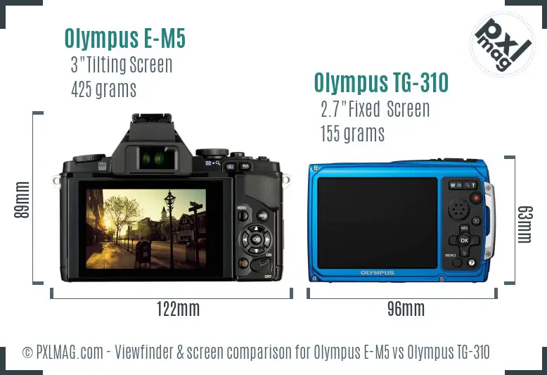 Olympus E-M5 vs Olympus TG-310 Screen and Viewfinder comparison
