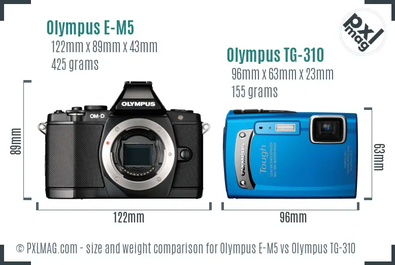Olympus E-M5 vs Olympus TG-310 size comparison