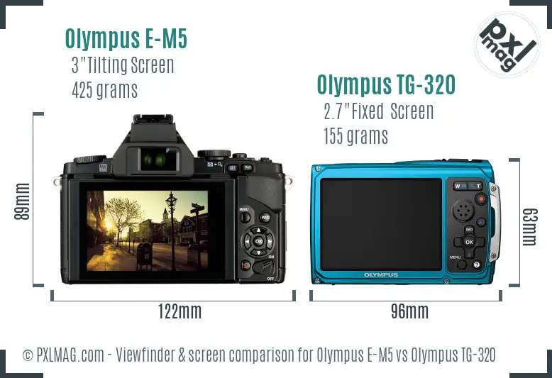 Olympus E-M5 vs Olympus TG-320 Screen and Viewfinder comparison