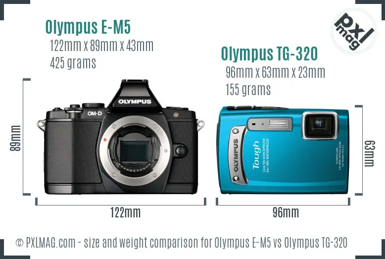 Olympus E-M5 vs Olympus TG-320 size comparison