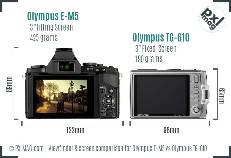 Olympus E-M5 vs Olympus TG-610 Screen and Viewfinder comparison
