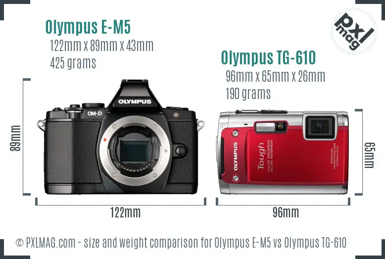 Olympus E-M5 vs Olympus TG-610 size comparison