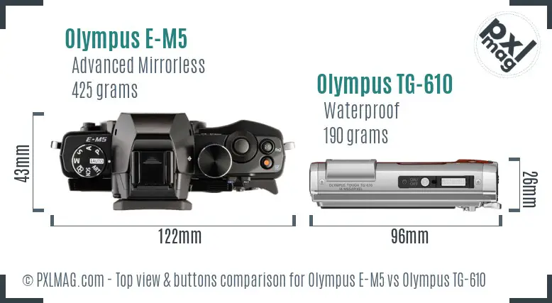 Olympus E-M5 vs Olympus TG-610 top view buttons comparison