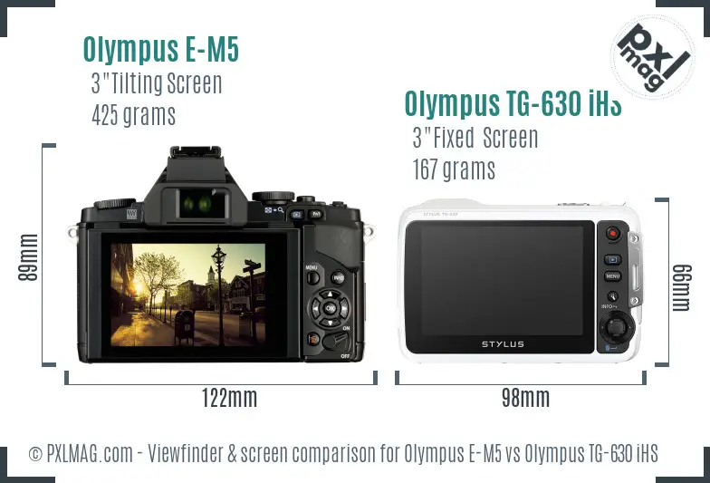 Olympus E-M5 vs Olympus TG-630 iHS Screen and Viewfinder comparison