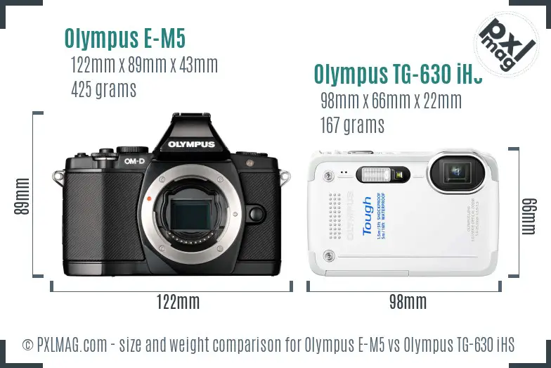 Olympus E-M5 vs Olympus TG-630 iHS size comparison