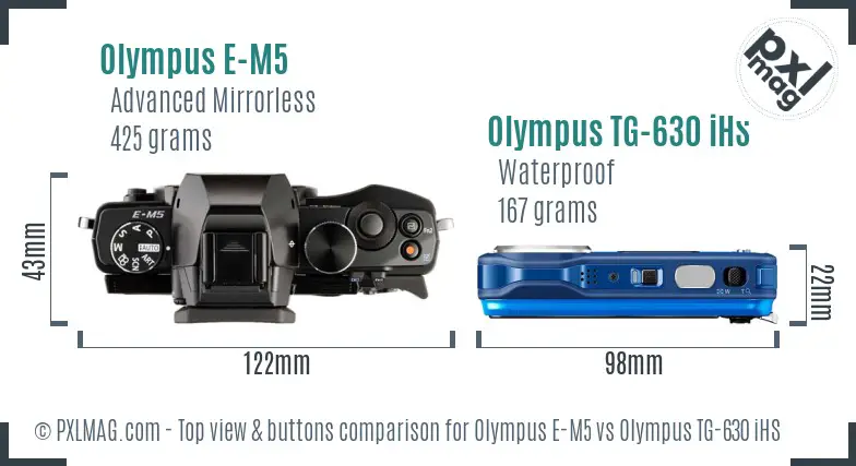 Olympus E-M5 vs Olympus TG-630 iHS top view buttons comparison