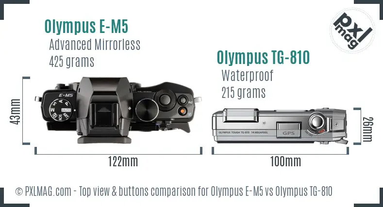 Olympus E-M5 vs Olympus TG-810 top view buttons comparison