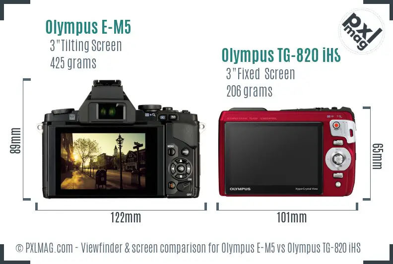 Olympus E-M5 vs Olympus TG-820 iHS Screen and Viewfinder comparison