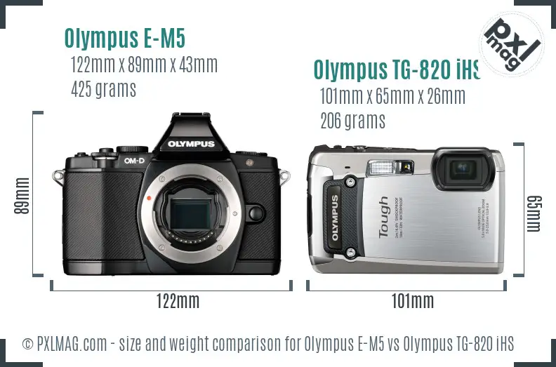Olympus E-M5 vs Olympus TG-820 iHS size comparison