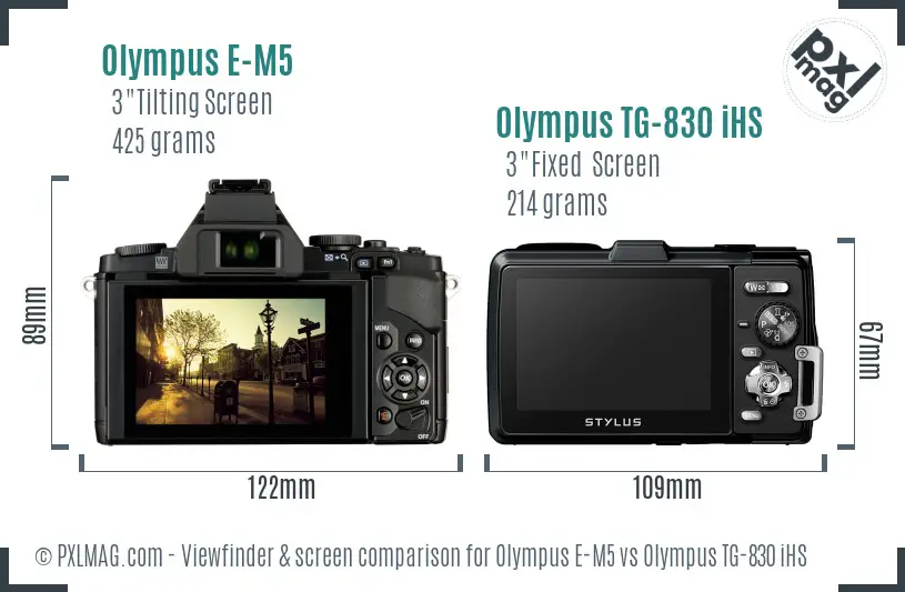 Olympus E-M5 vs Olympus TG-830 iHS Screen and Viewfinder comparison