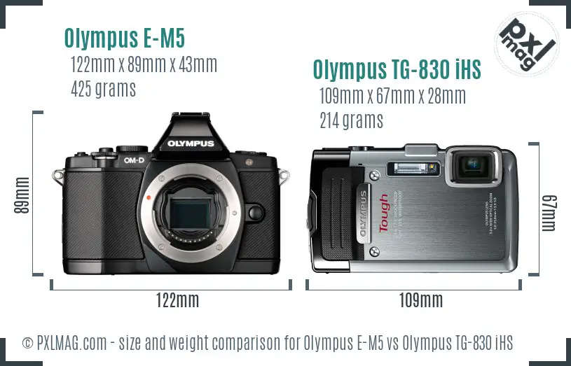 Olympus E-M5 vs Olympus TG-830 iHS size comparison