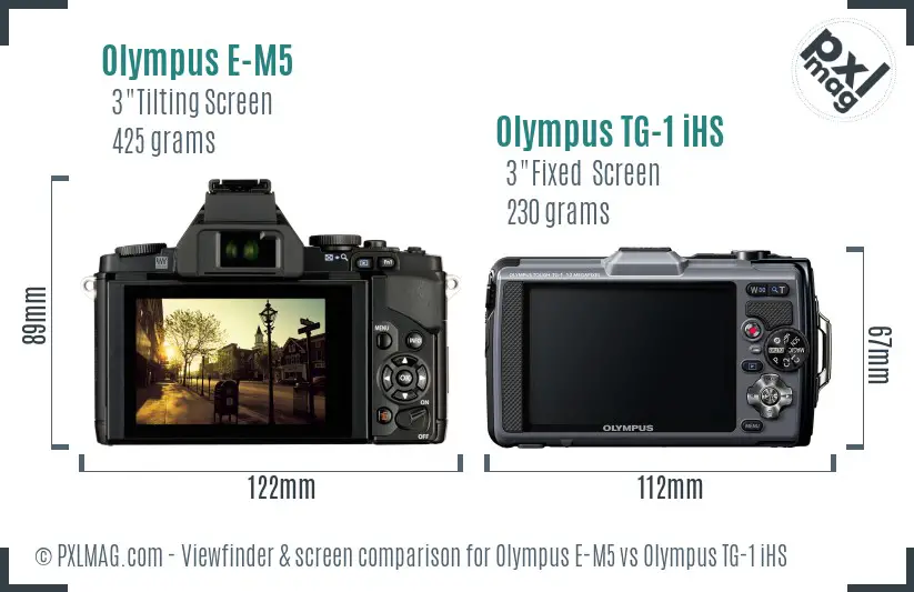 Olympus E-M5 vs Olympus TG-1 iHS Screen and Viewfinder comparison
