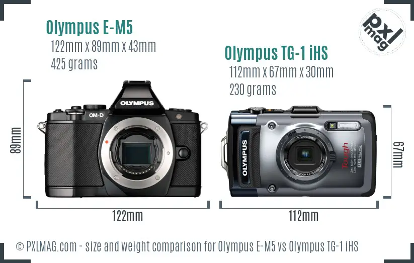 Olympus E-M5 vs Olympus TG-1 iHS size comparison