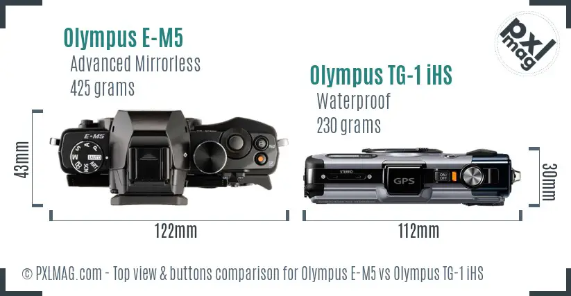 Olympus E-M5 vs Olympus TG-1 iHS top view buttons comparison