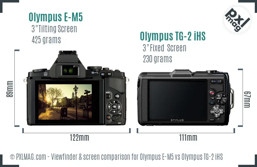 Olympus E-M5 vs Olympus TG-2 iHS Screen and Viewfinder comparison
