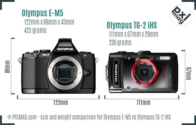 Olympus E-M5 vs Olympus TG-2 iHS size comparison