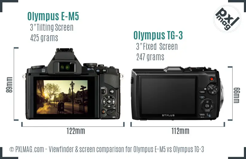 Olympus E-M5 vs Olympus TG-3 Screen and Viewfinder comparison