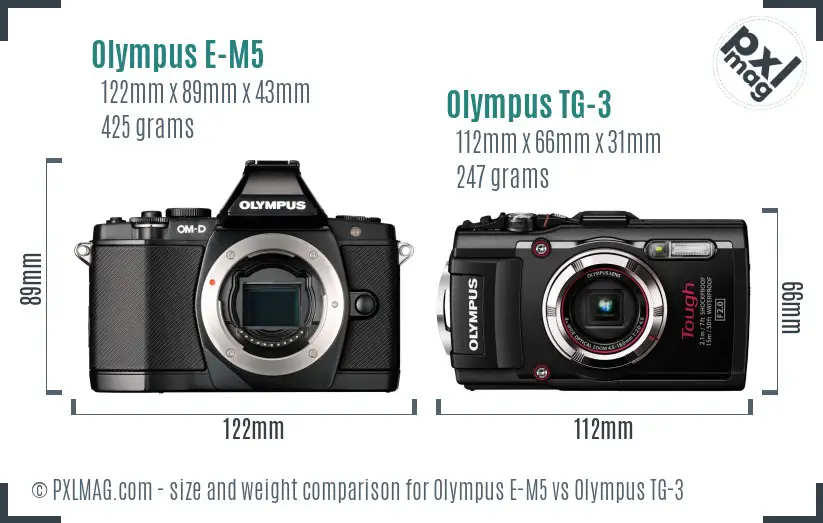 Olympus E-M5 vs Olympus TG-3 size comparison