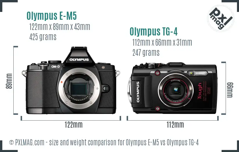 Olympus E-M5 vs Olympus TG-4 size comparison