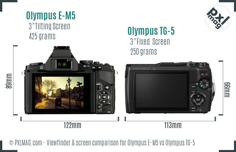 Olympus E-M5 vs Olympus TG-5 Screen and Viewfinder comparison