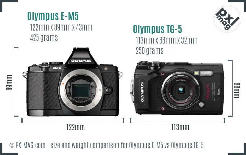 Olympus E-M5 vs Olympus TG-5 size comparison