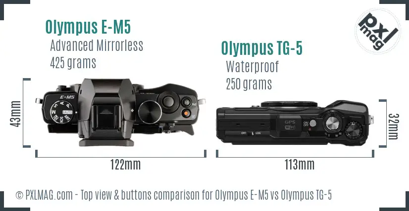 Olympus E-M5 vs Olympus TG-5 top view buttons comparison