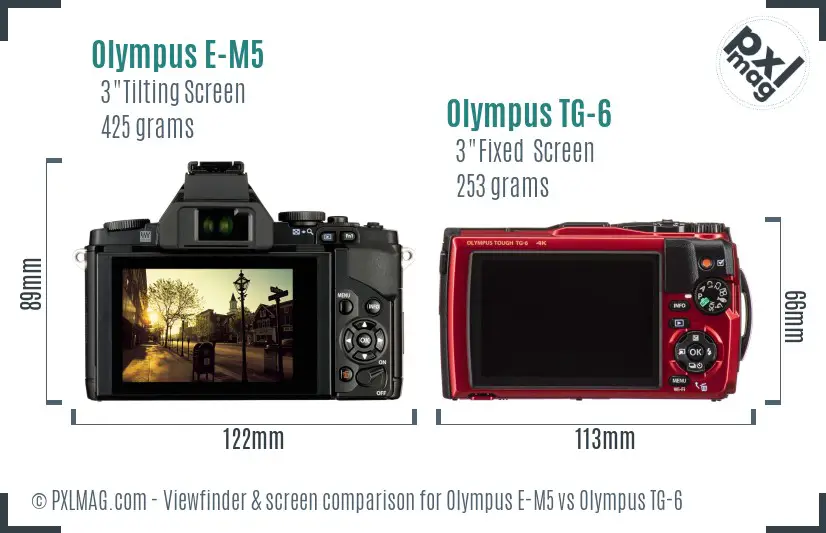 Olympus E-M5 vs Olympus TG-6 Screen and Viewfinder comparison