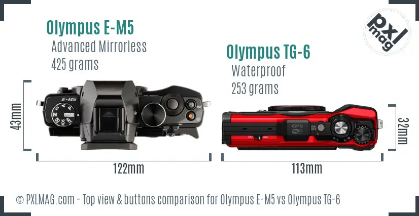 Olympus E-M5 vs Olympus TG-6 top view buttons comparison
