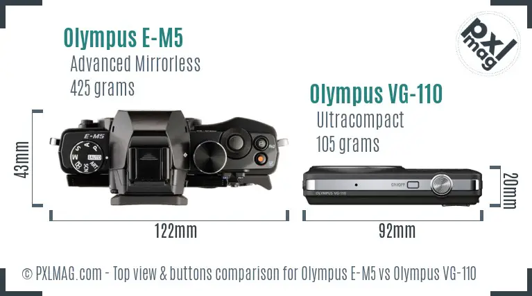 Olympus E-M5 vs Olympus VG-110 top view buttons comparison