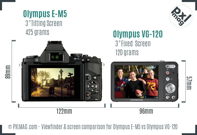 Olympus E-M5 vs Olympus VG-120 Screen and Viewfinder comparison