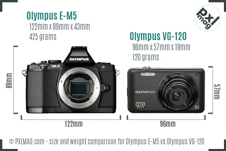 Olympus E-M5 vs Olympus VG-120 size comparison