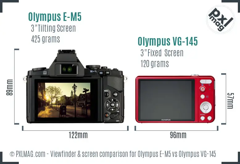 Olympus E-M5 vs Olympus VG-145 Screen and Viewfinder comparison