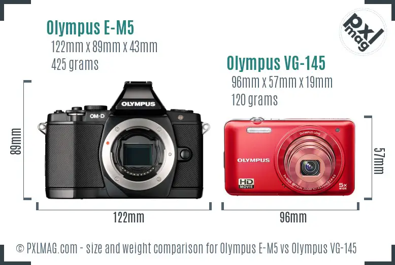 Olympus E-M5 vs Olympus VG-145 size comparison