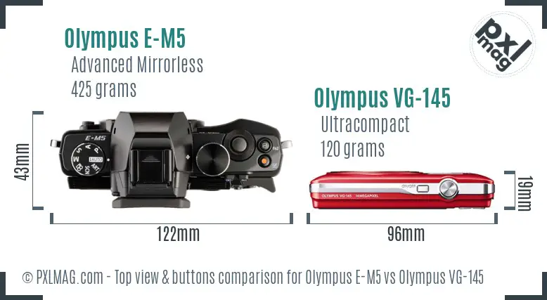 Olympus E-M5 vs Olympus VG-145 top view buttons comparison