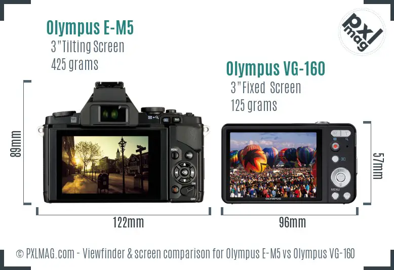 Olympus E-M5 vs Olympus VG-160 Screen and Viewfinder comparison