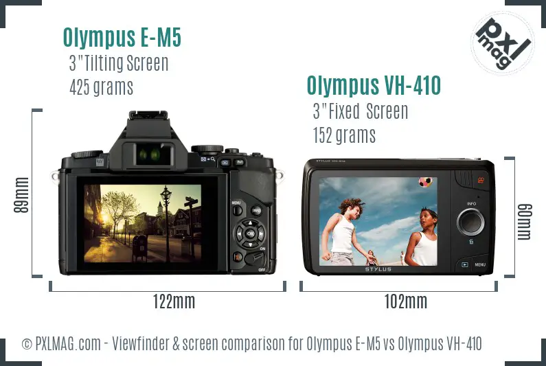 Olympus E-M5 vs Olympus VH-410 Screen and Viewfinder comparison