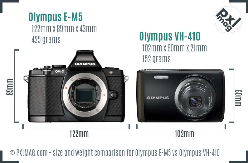 Olympus E-M5 vs Olympus VH-410 size comparison