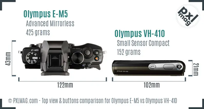 Olympus E-M5 vs Olympus VH-410 top view buttons comparison