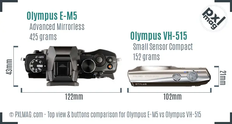 Olympus E-M5 vs Olympus VH-515 top view buttons comparison