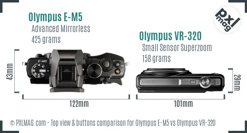 Olympus E-M5 vs Olympus VR-320 top view buttons comparison
