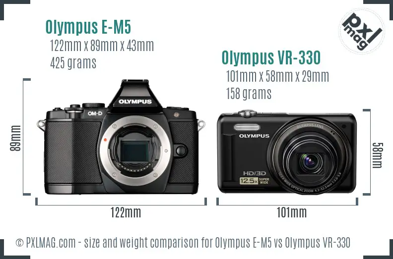 Olympus E-M5 vs Olympus VR-330 size comparison