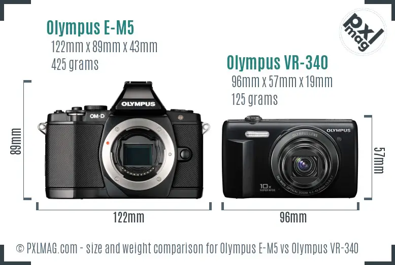 Olympus E-M5 vs Olympus VR-340 size comparison